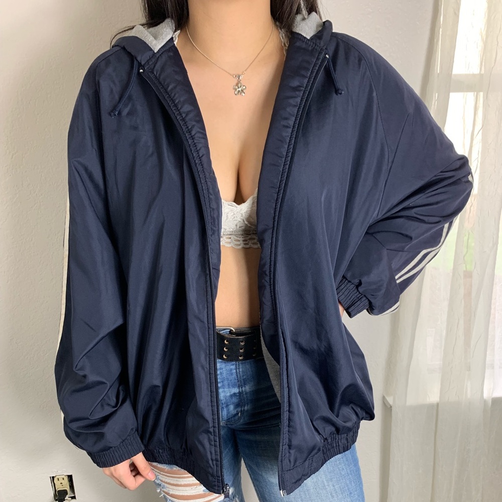 navy blue and gray hoodie